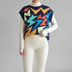 Vintage 70s Sweater Vest M Intarsia Psychedelic Disco Glam Rock 100% Cotton